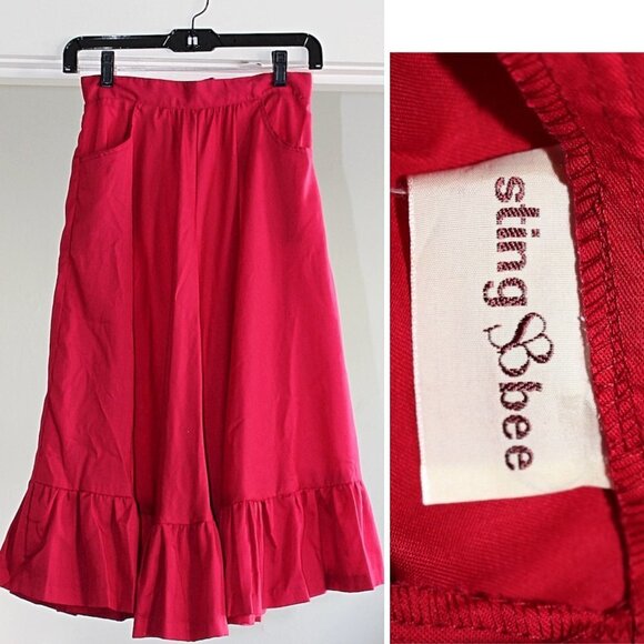 Vintage 1970s - Sting Bee Prairie Style Midi Skirt in color Red, Union Made - 14 - Picture 1 of 11